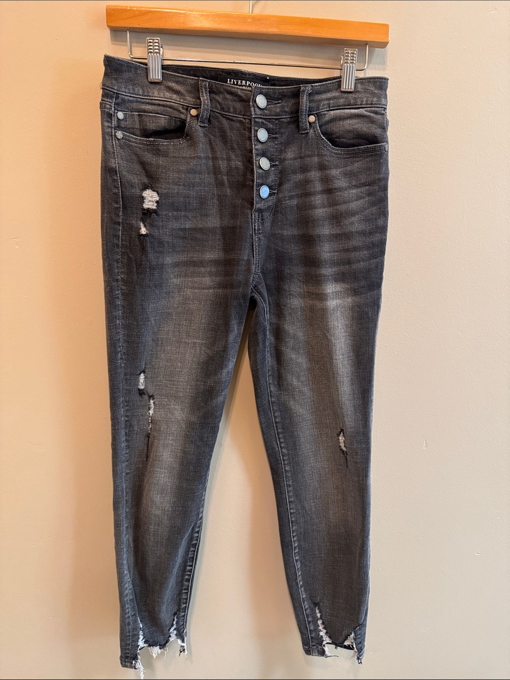 Liverpool Black-Grey Distressed High-Rise Skinny Jeans
